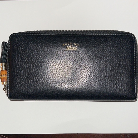 Gucci Black Leather Bamboo Tassel Zip Around Wallet - Picture 3 of 11